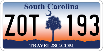 SC license plate ZOT193