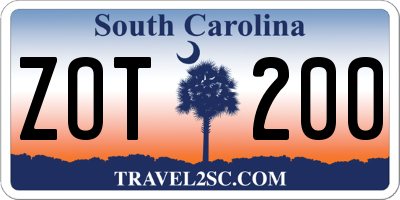 SC license plate ZOT200