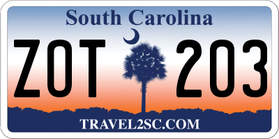 SC license plate ZOT203