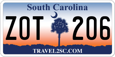 SC license plate ZOT206