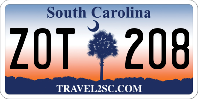 SC license plate ZOT208