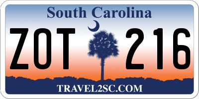 SC license plate ZOT216