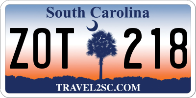SC license plate ZOT218