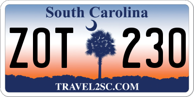 SC license plate ZOT230