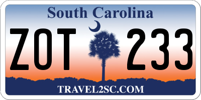 SC license plate ZOT233