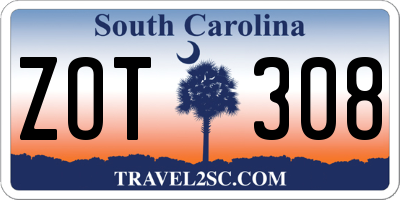 SC license plate ZOT308