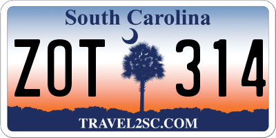 SC license plate ZOT314