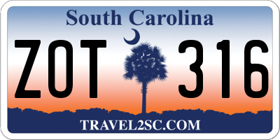 SC license plate ZOT316