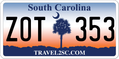 SC license plate ZOT353