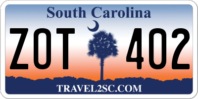 SC license plate ZOT402