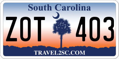 SC license plate ZOT403