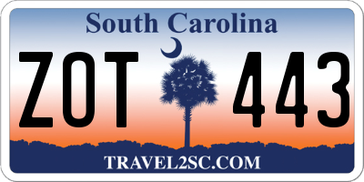 SC license plate ZOT443