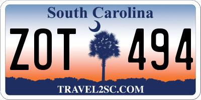 SC license plate ZOT494
