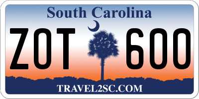 SC license plate ZOT600