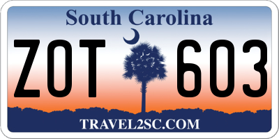 SC license plate ZOT603