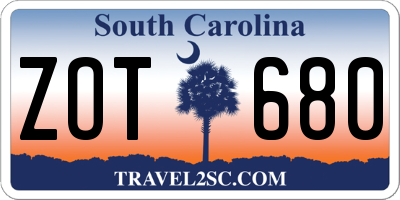 SC license plate ZOT680