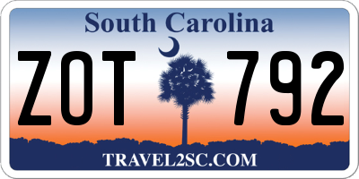 SC license plate ZOT792