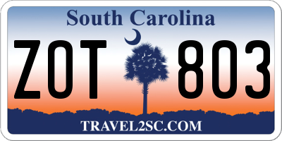 SC license plate ZOT803