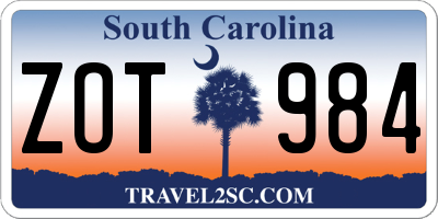 SC license plate ZOT984