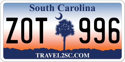 SC license plate ZOT996
