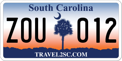 SC license plate ZOU012