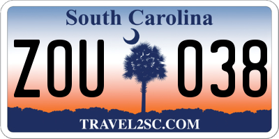 SC license plate ZOU038