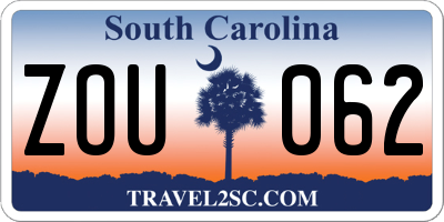 SC license plate ZOU062