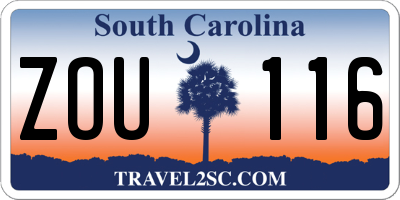 SC license plate ZOU116