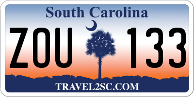 SC license plate ZOU133
