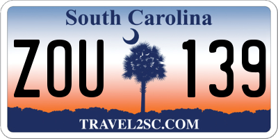 SC license plate ZOU139