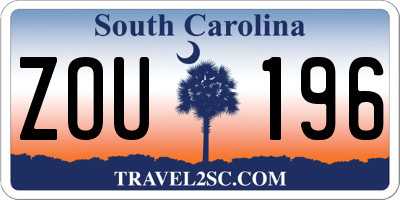 SC license plate ZOU196