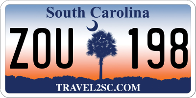 SC license plate ZOU198