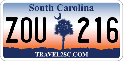 SC license plate ZOU216