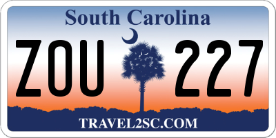 SC license plate ZOU227