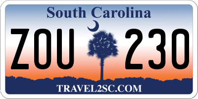 SC license plate ZOU230