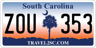 SC license plate ZOU353