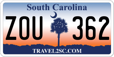 SC license plate ZOU362