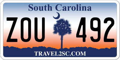 SC license plate ZOU492