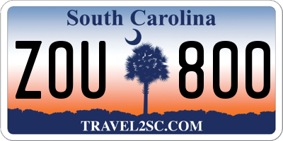 SC license plate ZOU800