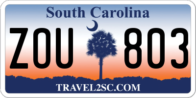 SC license plate ZOU803