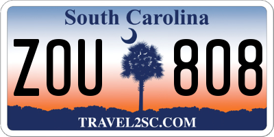 SC license plate ZOU808