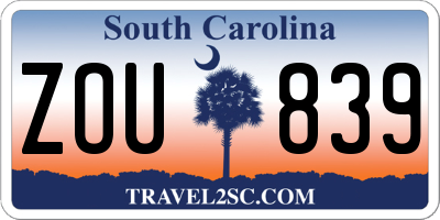 SC license plate ZOU839
