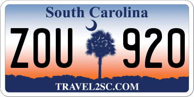 SC license plate ZOU920
