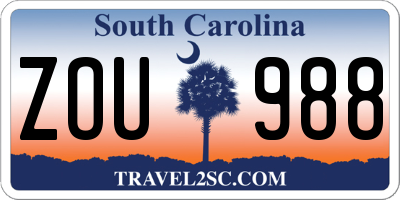 SC license plate ZOU988