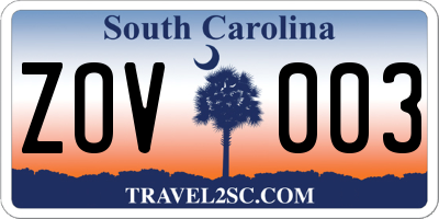 SC license plate ZOV003