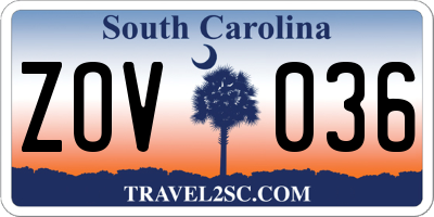 SC license plate ZOV036
