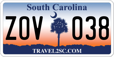 SC license plate ZOV038
