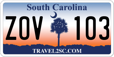 SC license plate ZOV103