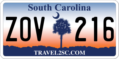 SC license plate ZOV216