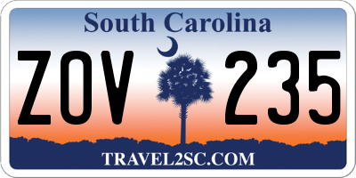 SC license plate ZOV235